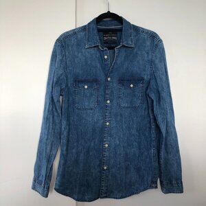 ANGELO LITRICO Mens Blue Denim Shirt Slim Fit Button Down 100% cotton US S 37-38